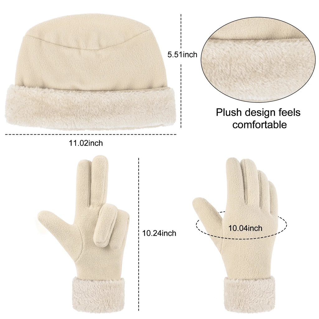 Winter Hats for Women Long Scarf Warmer Gloves Set Winter Accessories for Women Beige
