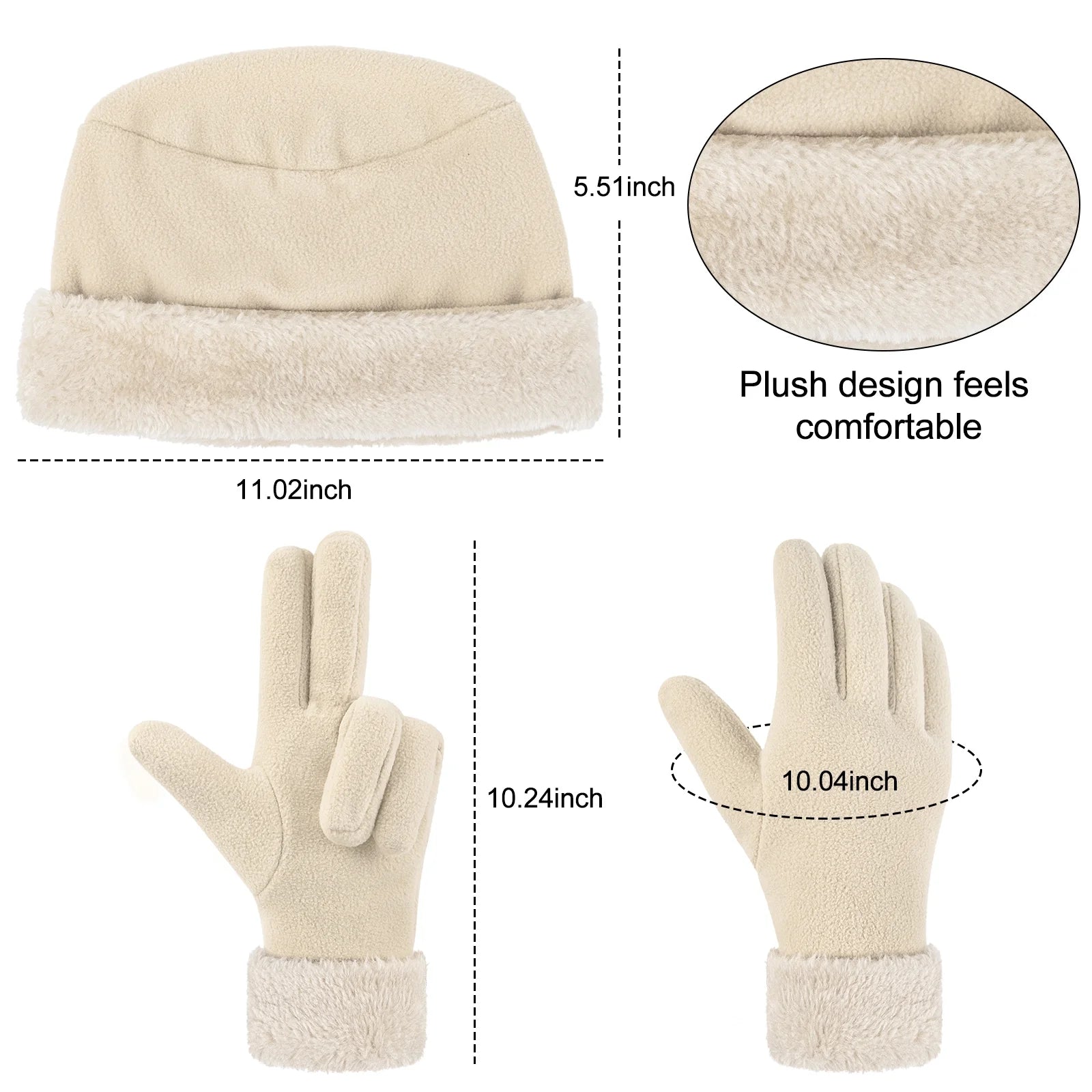 Winter Hats for Women Long Scarf Warmer Gloves Set Winter Accessories for Women Beige