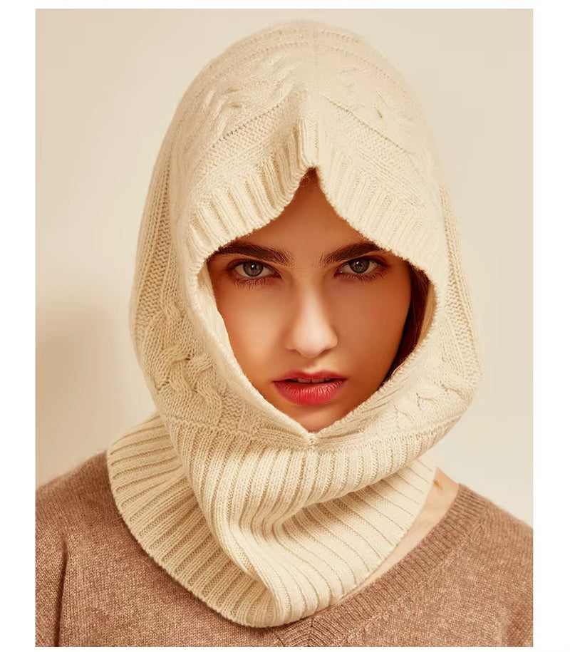 100 Cashmere Men Women Warm Cashmere Adult Ring Scarf with Hat Fashion Couple Knitting Twisted Shawl ,SN7