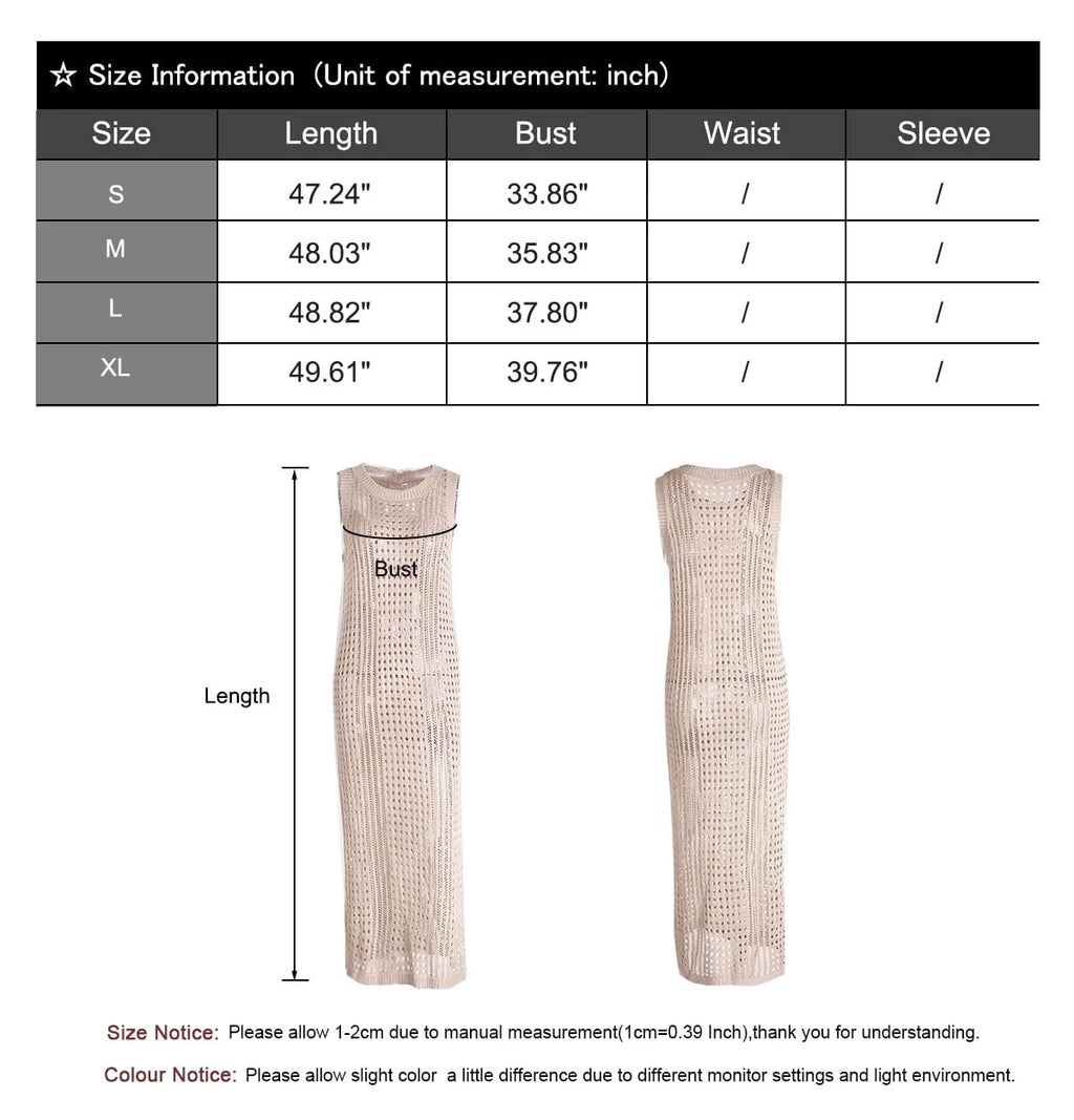 Women Swimsuit Cover up Bikini Sleeveless Beach Dress Crochet Hollow Out Coverup
