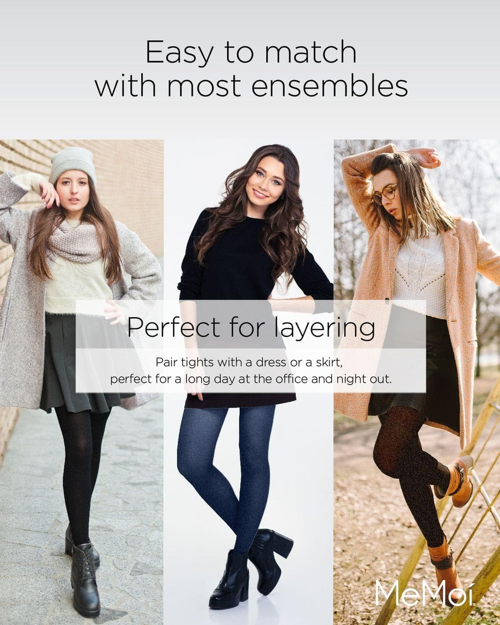 MeMoi Control Top Solid Microfiber Tights 2 Pack