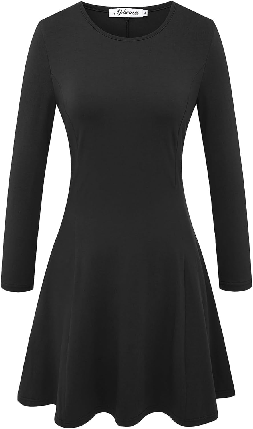 Aphratti Women's Long Sleeve Fall Dresses Casual Basic Crew Neck A-Line Fit and Flare Skater Dress