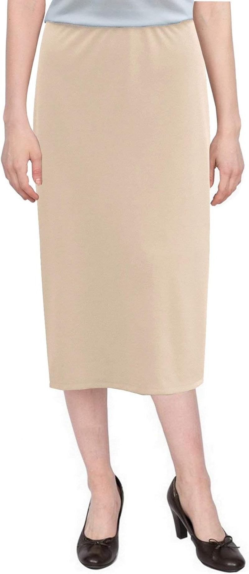 Baby'O Women's Basic Modest 26" Below The Knee Length Stretch Knit Straight Skirt