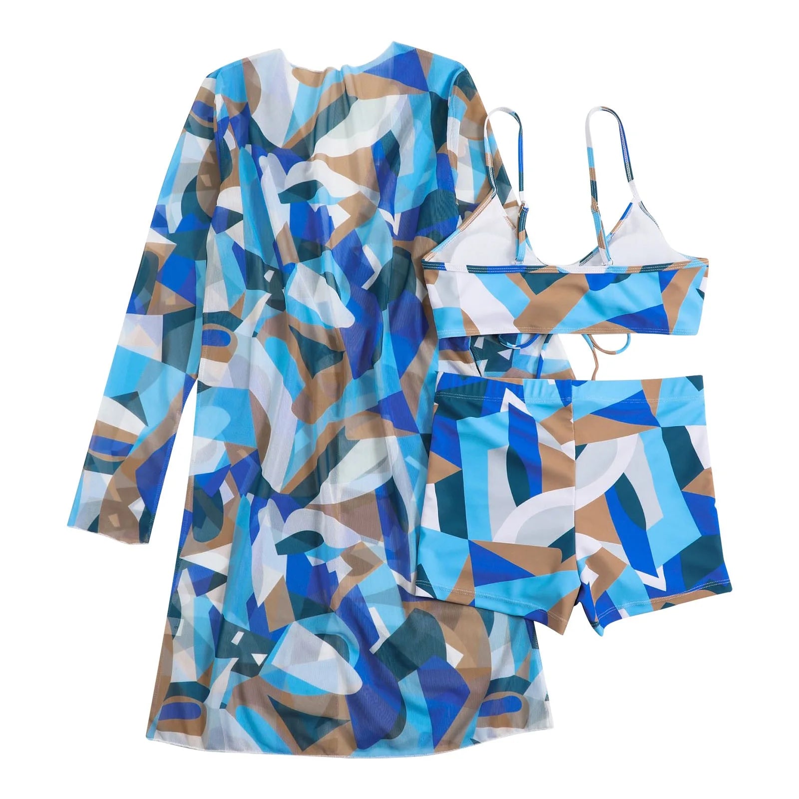 Swimsuit Women plus Size,Womens Three Piece High Waist Long Sleeve Cover-Up Separate Swimsuit Set, Swimsuits for Women 2 Piece