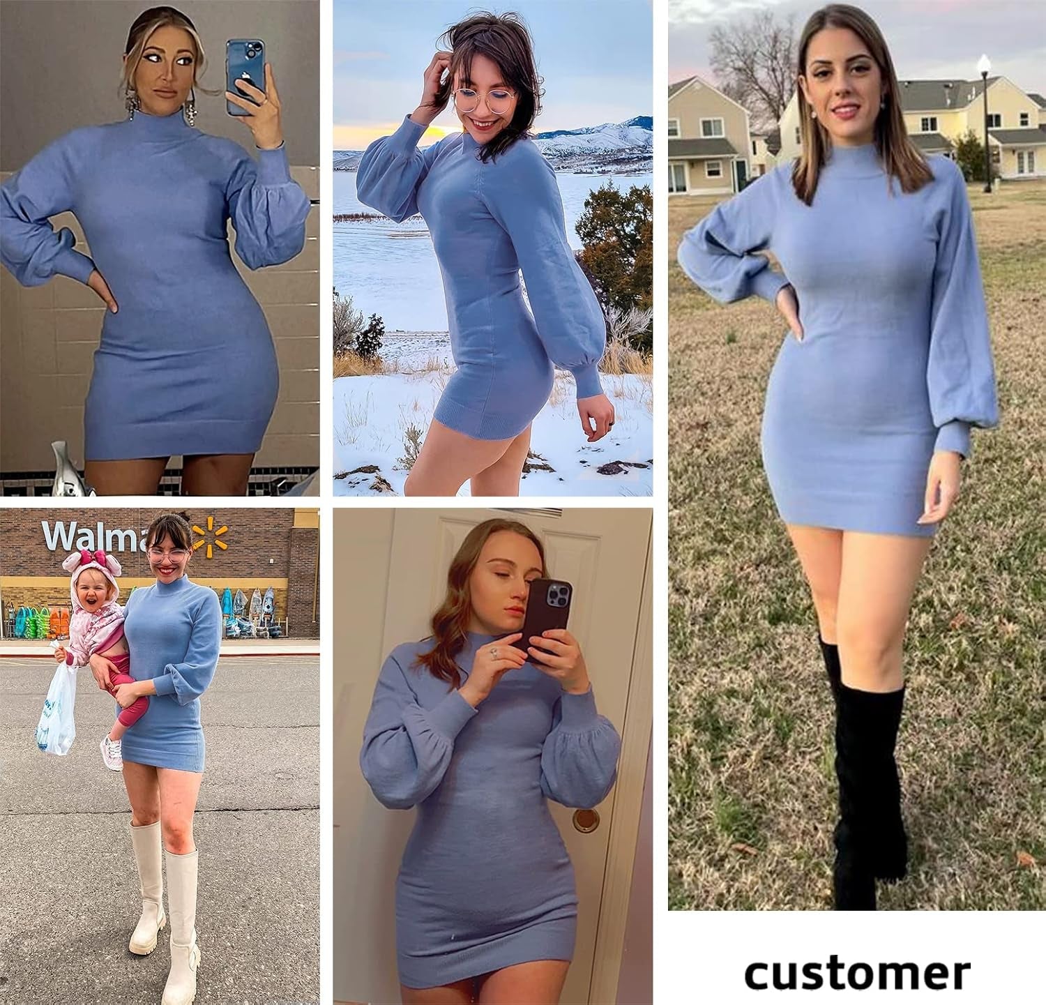 EXLURA Women's 2025 Mock Neck Ribbed Long Sleeve Bodycon Pullover Cute Mini Sweater Dress