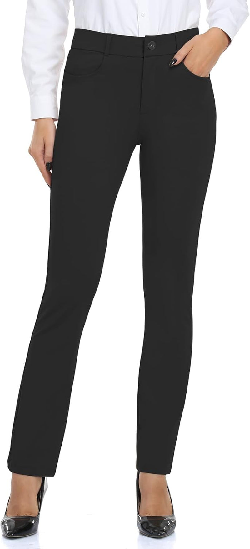 HISKYWIN Women Yoga Dress Pants Stretchy Work Pants Straightleg/Bootcut Office Slacks with Pockets for Business Casual Petite