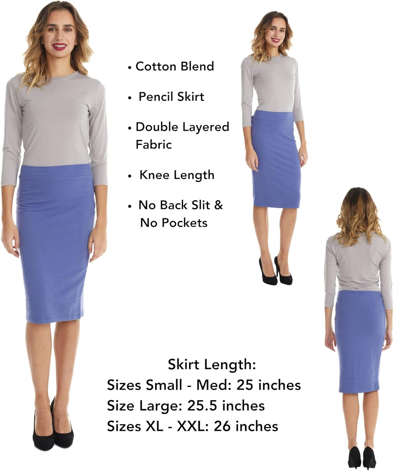 ESTEEZ Women's Form Fitting Snug Pencil Skirt - Modest Stretchy Below The Knee - Chicago