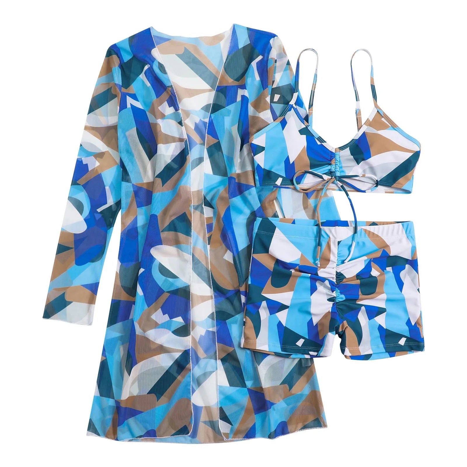 Swimsuit Women plus Size,Womens Three Piece High Waist Long Sleeve Cover-Up Separate Swimsuit Set, Swimsuits for Women 2 Piece