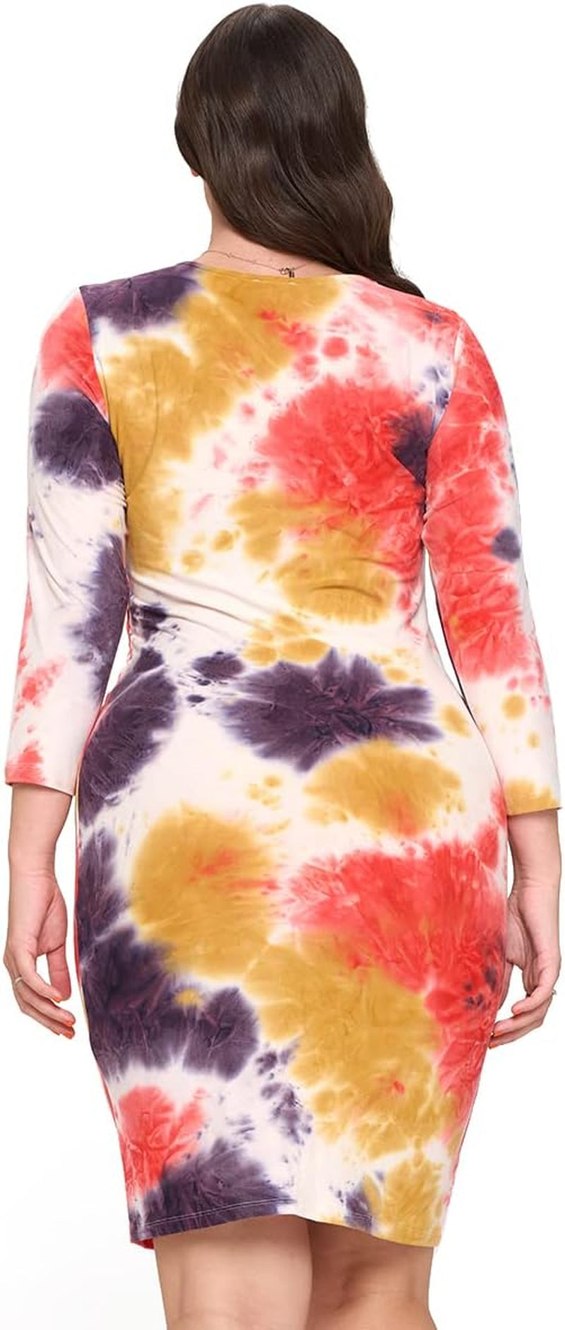 ICONOFLASH Women's 3/4 Sleeves Midi Bodycon Dress Crew Neck Fitted Dresses with Plus Size Options