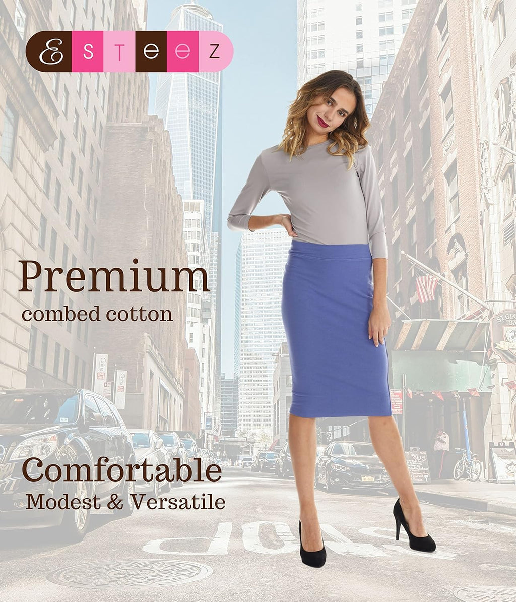 ESTEEZ Women's Form Fitting Snug Pencil Skirt - Modest Stretchy Below The Knee - Chicago