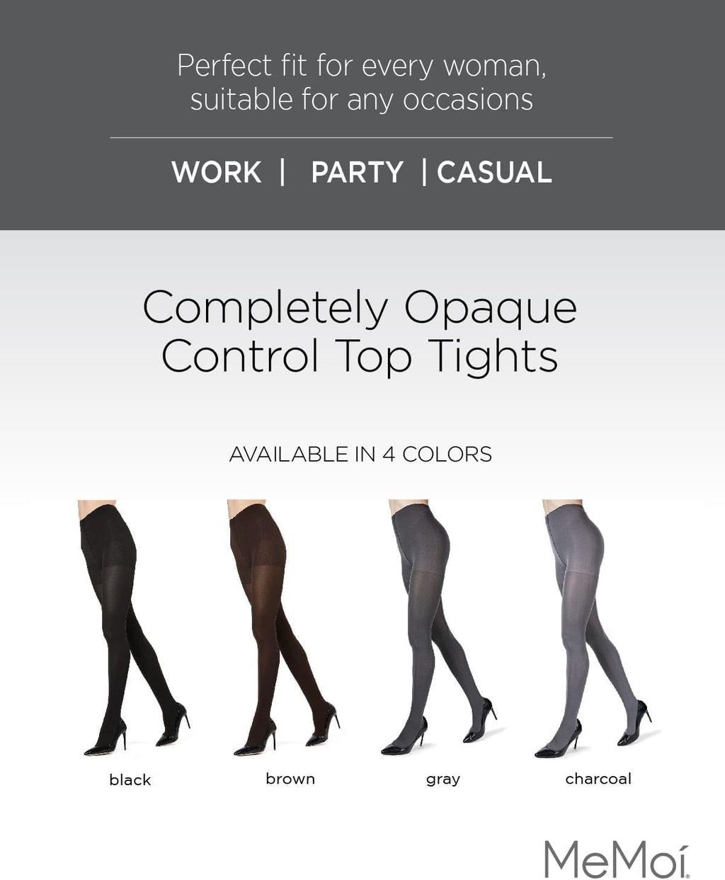 MeMoi Control Top Solid Microfiber Tights 2 Pack