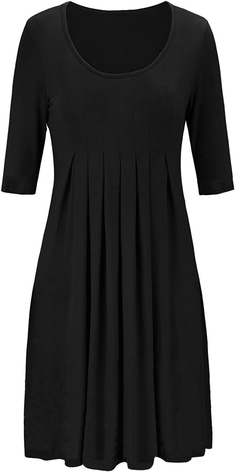 Womens Summer Casual Half Sleeve Empire Waist Loose Swing Pleated Modest Work Tunic T Shirt Dresses