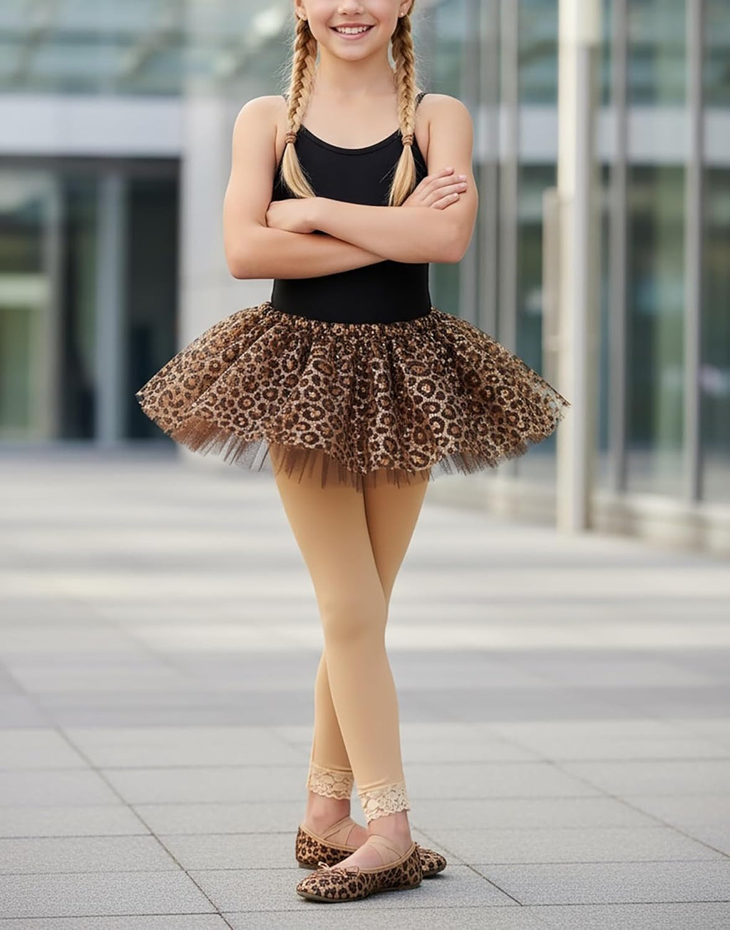 ToBeInStyle Girl’s Footless Opaque Layering Nylon Tights with Floral Lace Bottom Trim