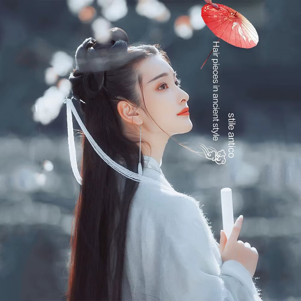 Hanfu Wig Piece Corn Whisker Hairstyle One Piece Hair Extension Non Knotted Long Straight Hair Piece Antique Hairstyle for Women