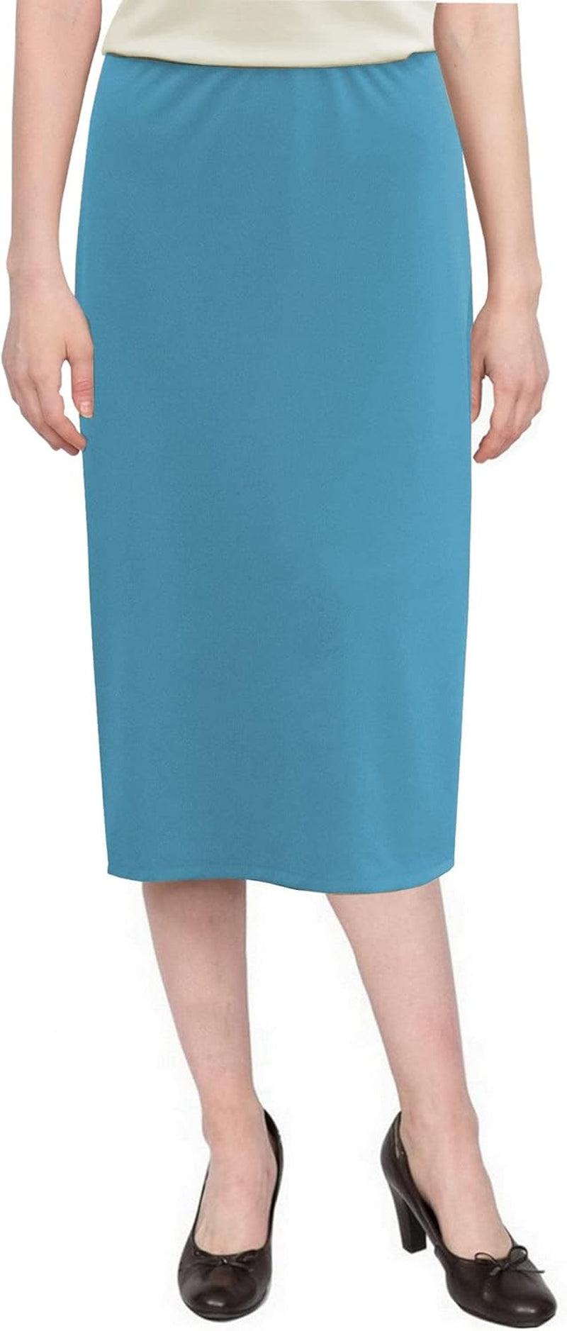 Baby'O Women's Basic Modest 26" Below The Knee Length Stretch Knit Straight Skirt