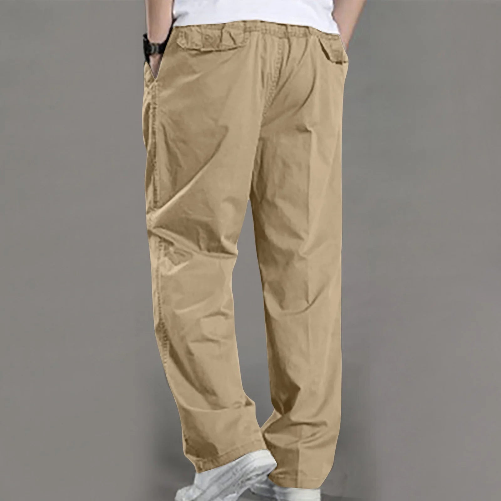 Casual plus Size Trousers for Men Loose Fitted Elastic Waisted Cotton Pants with Pockets Sports Work Joggers Straight Leg Pant, M-6XL