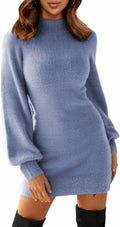 EXLURA Women's 2025 Mock Neck Ribbed Long Sleeve Bodycon Pullover Cute Mini Sweater Dress