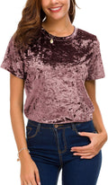 Women's Crew Neck Velvet Top Short Sleeve T-Shirt