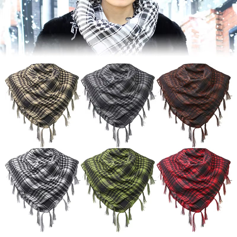 Houndstooth Scarf Plaid Hijab Bandana Hiking Scarves Arab Tactical Elegant Womens Shawl Shemagh Light Tassel for Men 100X100Cm