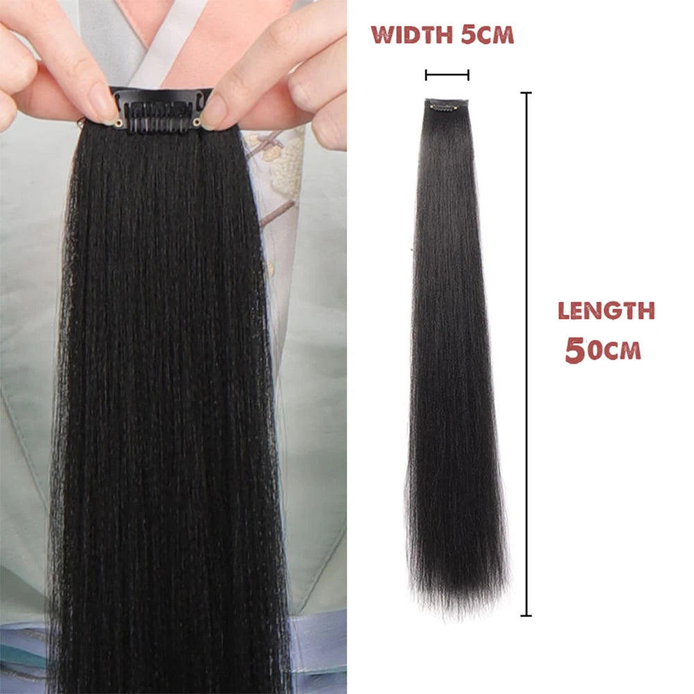 Hanfu Wig Piece Corn Whisker Hairstyle One Piece Hair Extension Non Knotted Long Straight Hair Piece Antique Hairstyle for Women