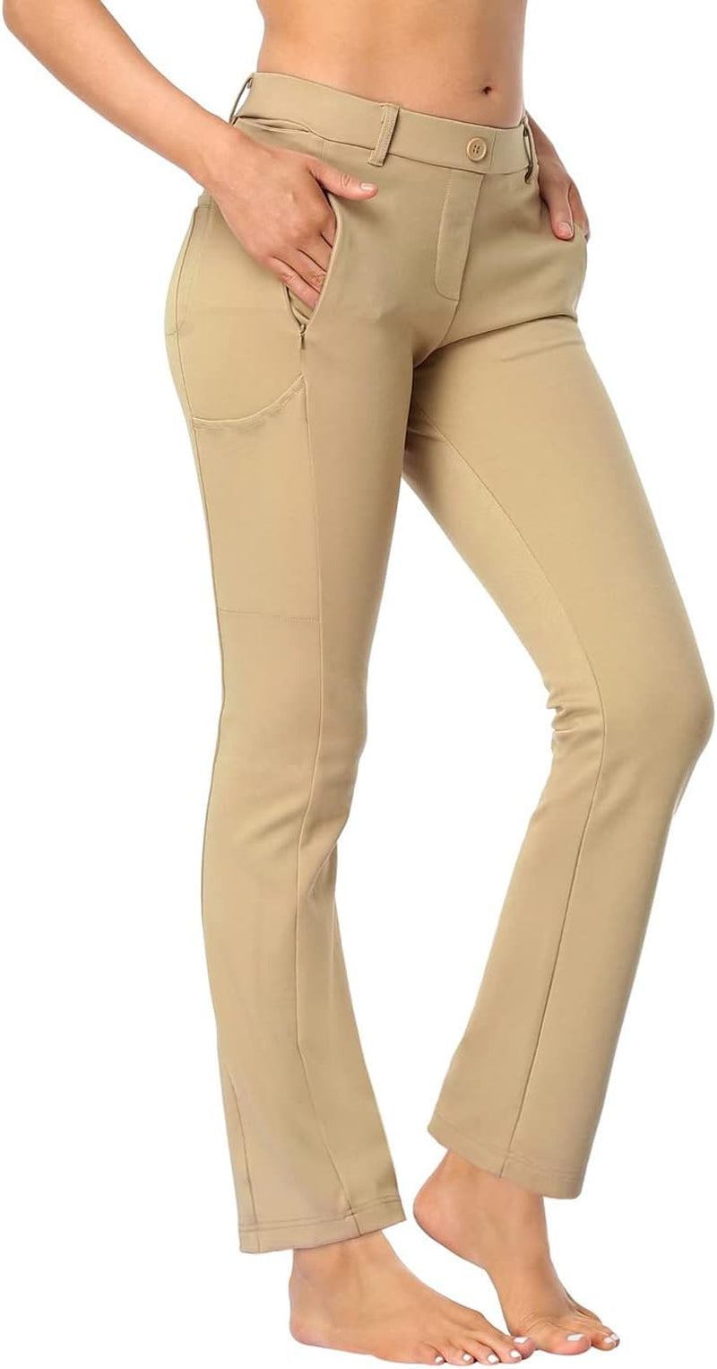 HDE Yoga Dress Pants for Women Straight Leg Pull On Pants with 8 Pockets