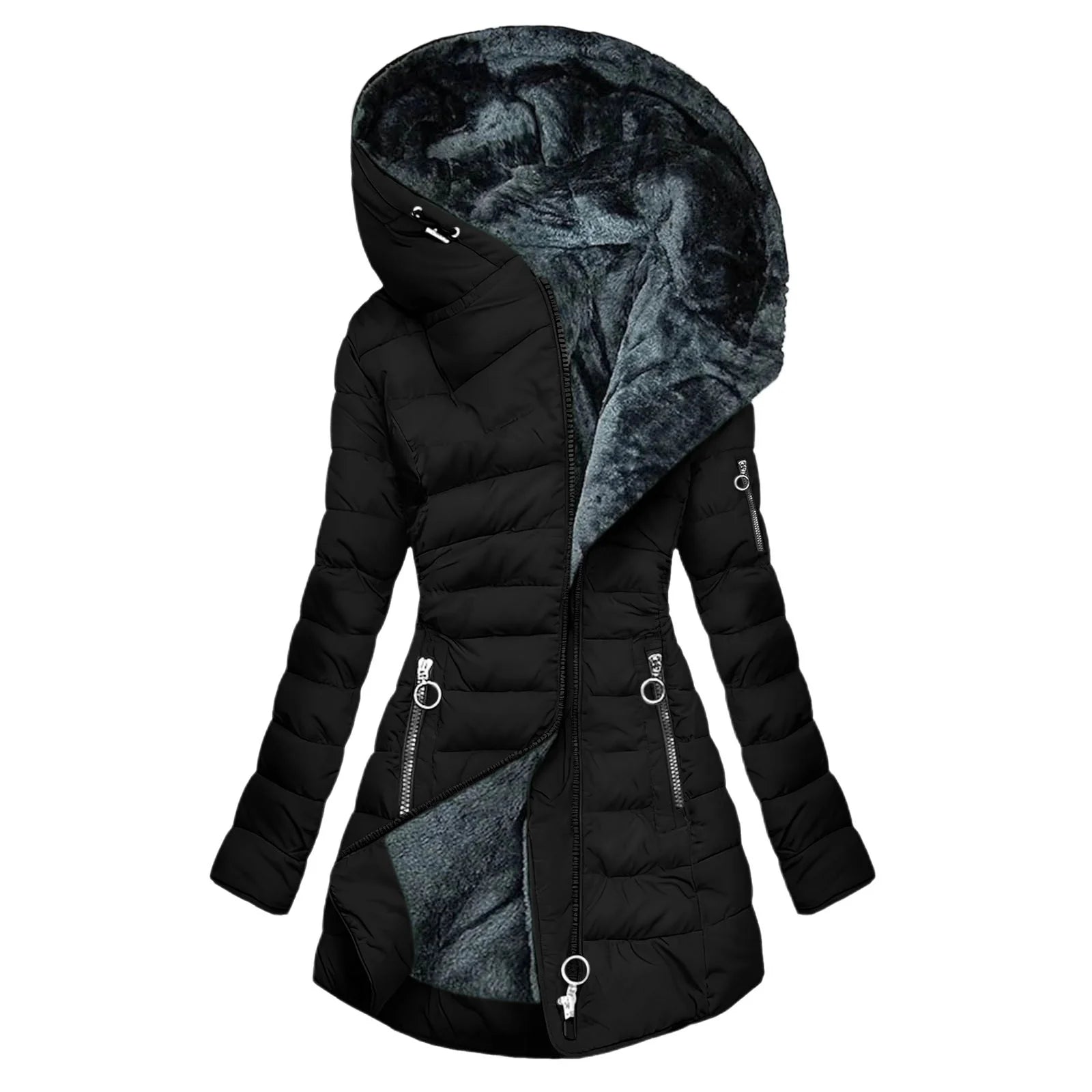Women'S Solid Color Long-Sleeved Hooded Fashion Padded Jacket