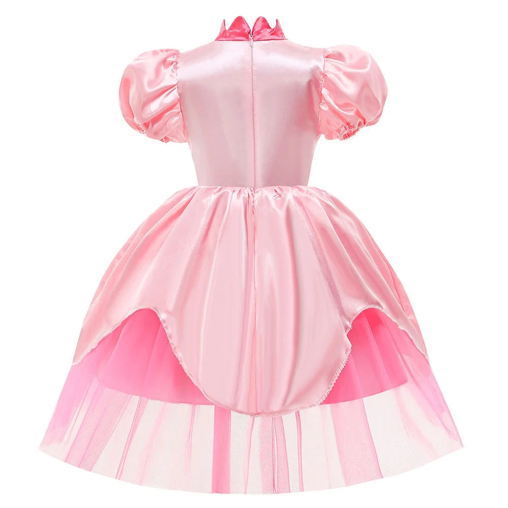 Princess Peach Dress Set for Girls, Super Brothers Costume Suit, Halloween Party Fancy-Dress for 4-9Y