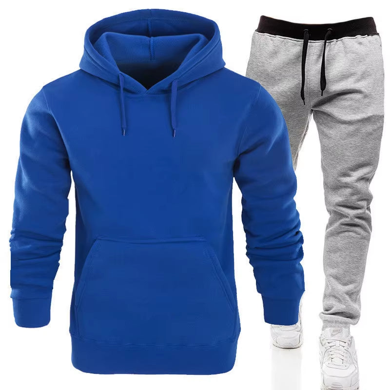 Men'S Casual 2-Piece Set Solid Color Pullover Hoodies + Long Pants for Winter Training Outdoor Sports Supersize Suits