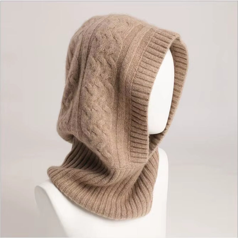 100 Cashmere Men Women Warm Cashmere Adult Ring Scarf with Hat Fashion Couple Knitting Twisted Shawl ,SN7