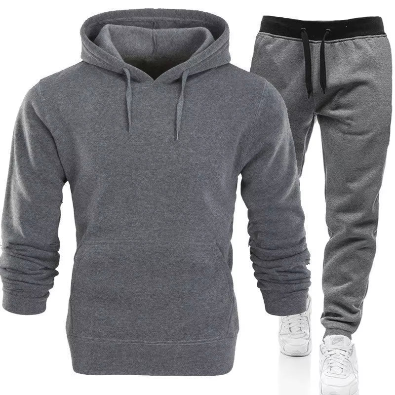 Men'S Casual 2-Piece Set Solid Color Pullover Hoodies + Long Pants for Winter Training Outdoor Sports Supersize Suits