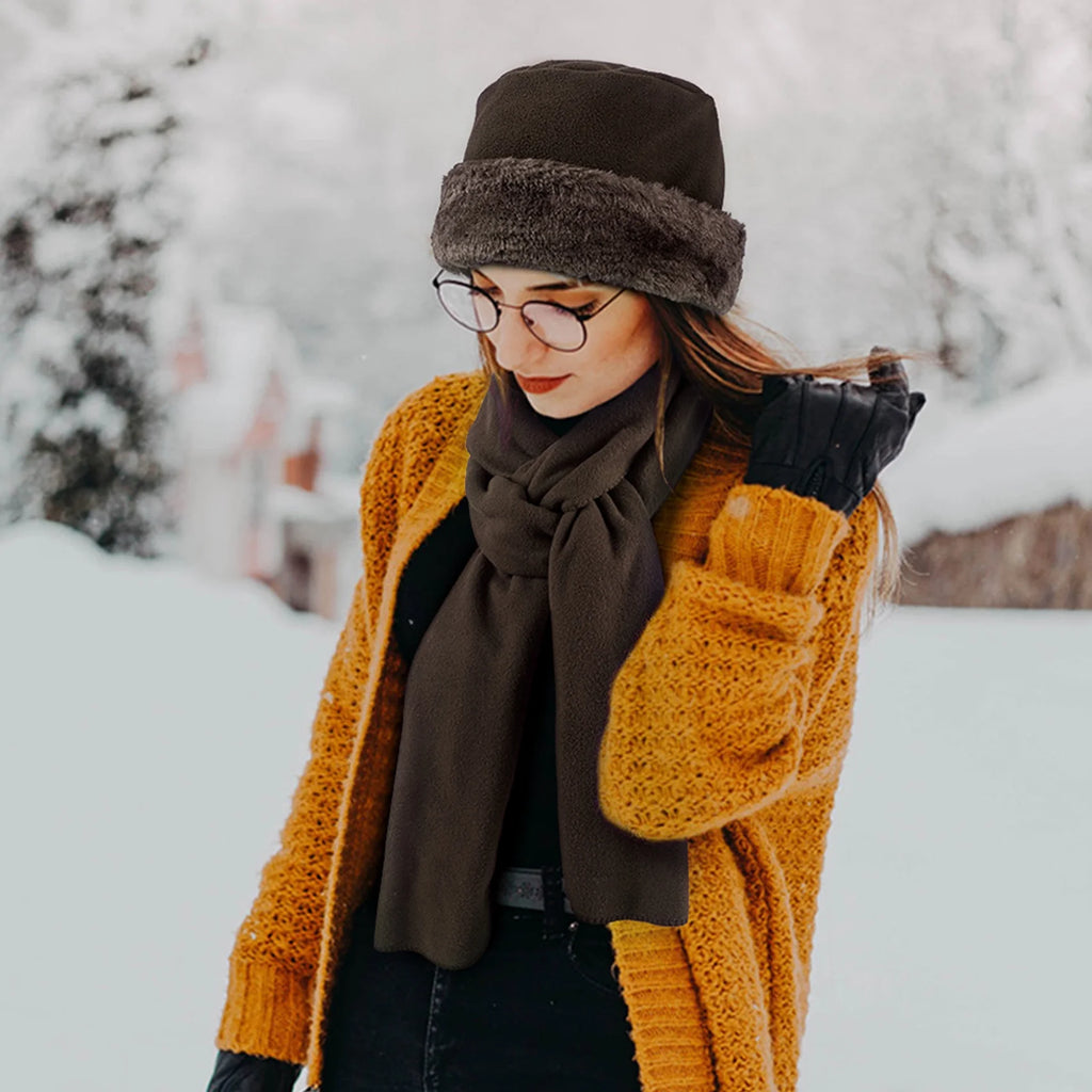 Winter Hats for Women Long Classic Scarf Warmer Gloves Set Winter Accessories for Women Brown
