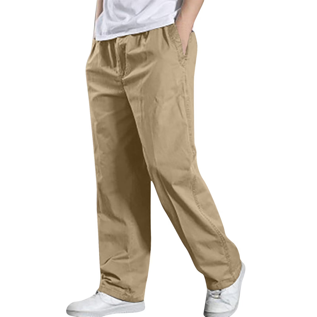 Casual plus Size Trousers for Men Loose Fitted Elastic Waisted Cotton Pants with Pockets Sports Work Joggers Straight Leg Pant, M-6XL