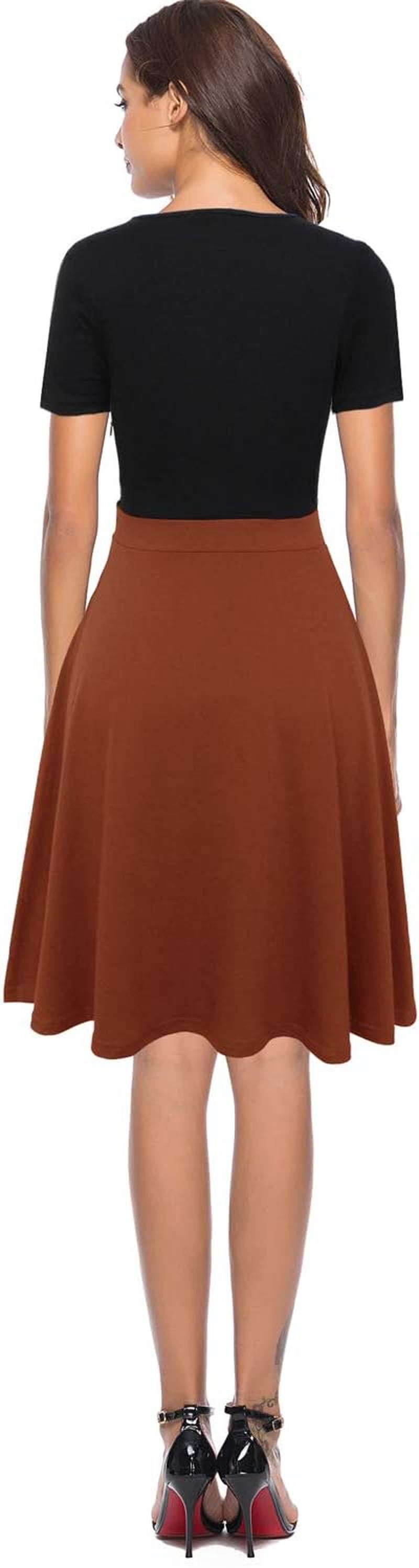 Berydress Women's Short Sleeve Colorblock Button Down Sundress Knee-Length Flared A-Line Casual Party Swing Dress