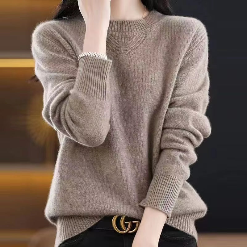 2023 New Cashmere Sweater Women O-Neck Pullover Autumn /Winter Casual Knit Tops Solid Color Cashmere Sweater Women