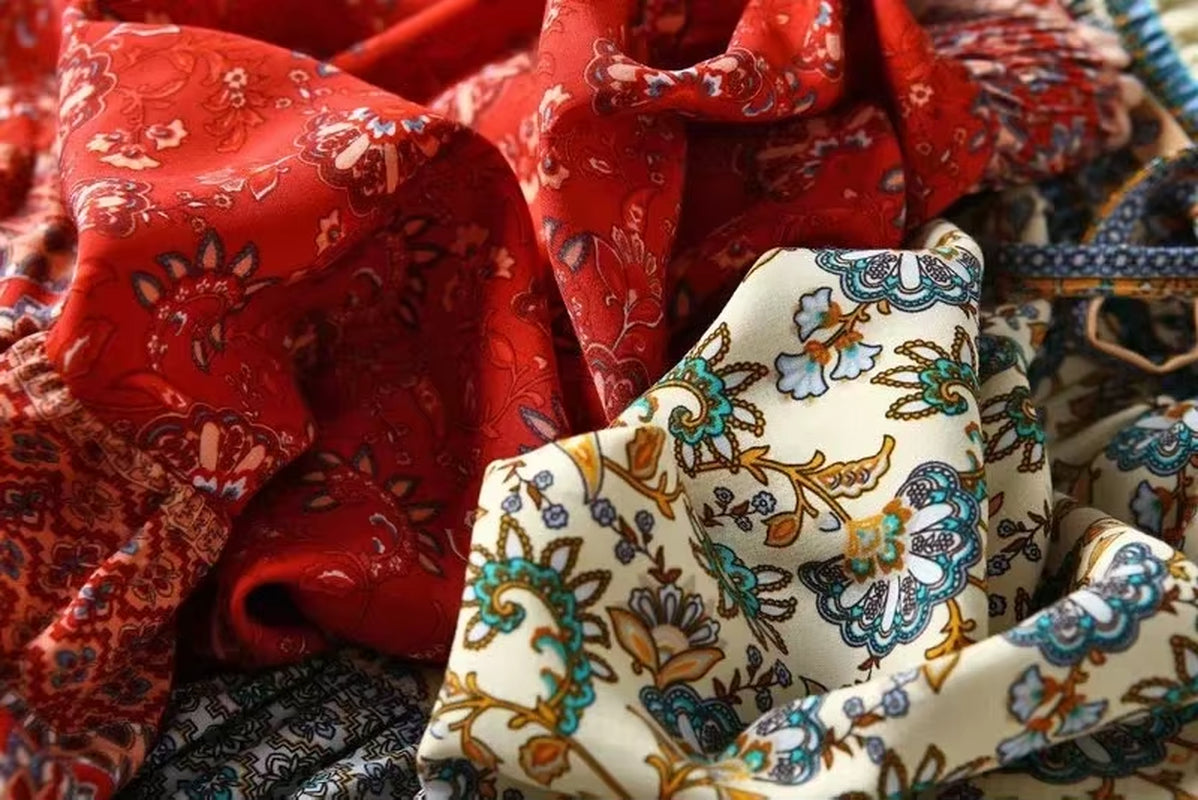 Hippie Women Floral Peacock Printed High Elastic Waist Bohemian Skirt Ladies Midi A-Line Beach