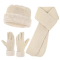 Winter Hats for Women Long Scarf Warmer Gloves Set Winter Accessories for Women Beige