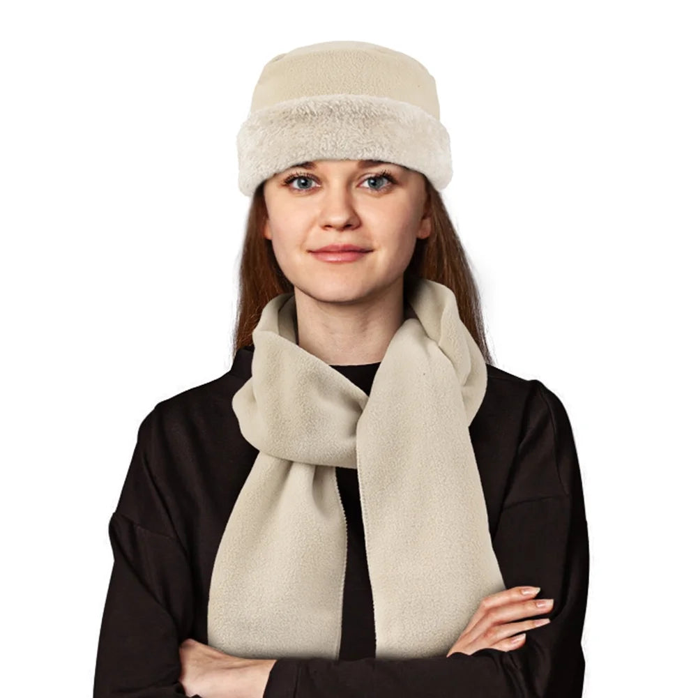Winter Hats for Women Long Scarf Warmer Gloves Set Winter Accessories for Women Beige