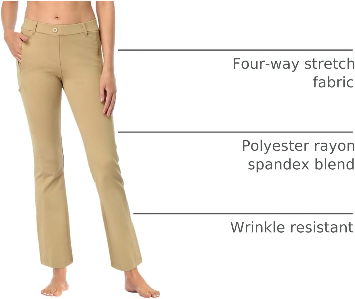 HDE Yoga Dress Pants for Women Straight Leg Pull On Pants with 8 Pockets
