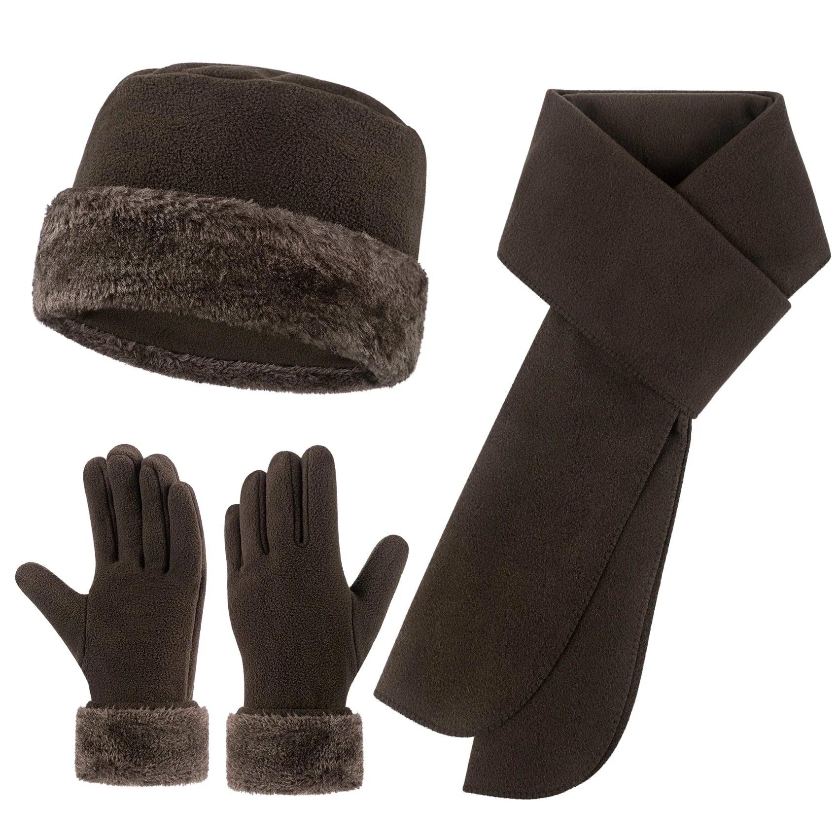 Winter Hats for Women Long Classic Scarf Warmer Gloves Set Winter Accessories for Women Brown