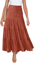 HAEOF Women's Summer Flowy Boho Maxi Skirt Trendy Smocked Waist Ruffle Tiered A Line Casual Beach Long Skirts Midi Dress