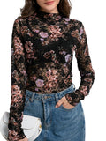 Lace Top with Long Sleeves Stand Collar Embroidered Floral Design Ideal for Parties and Clubs Xs-Xxl