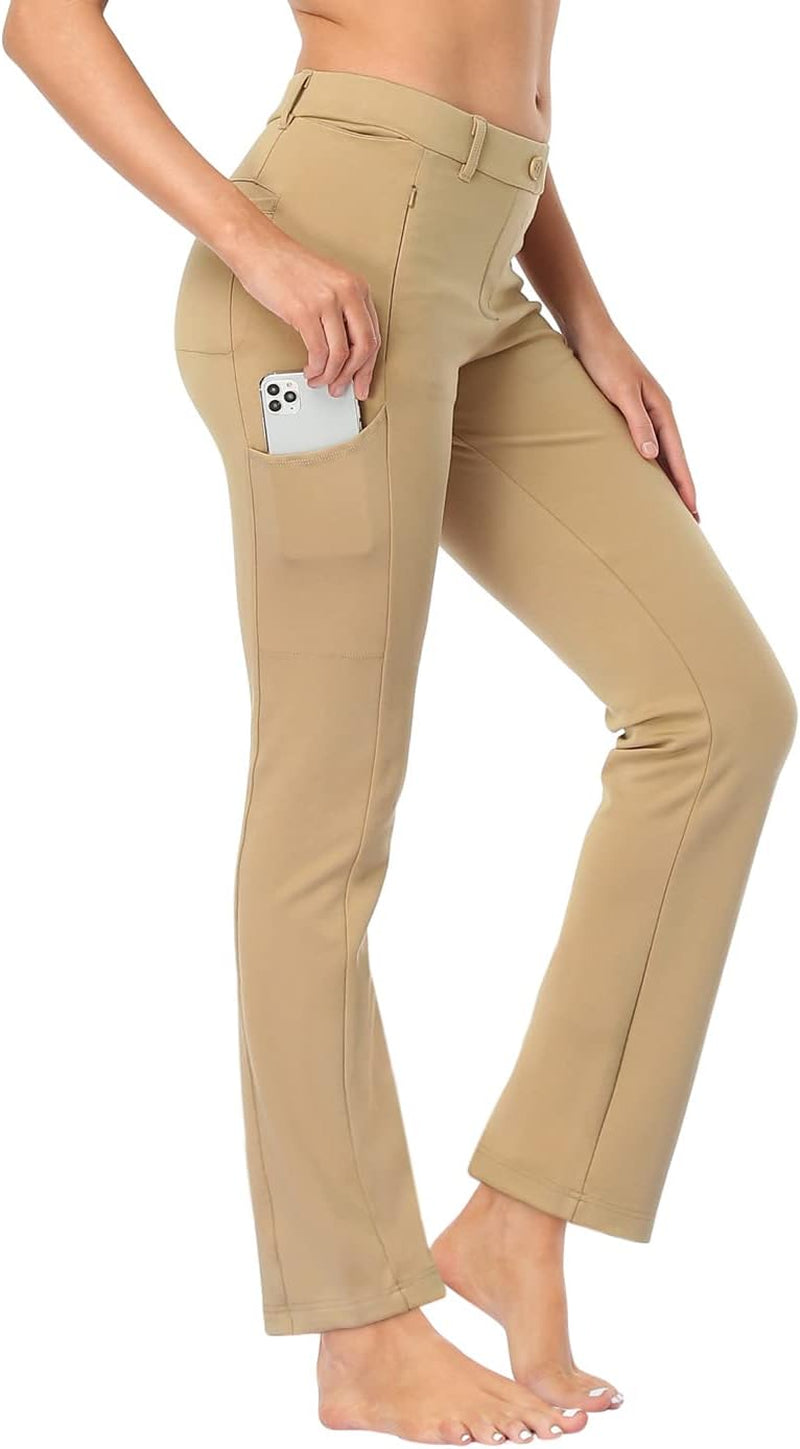 HDE Yoga Dress Pants for Women Straight Leg Pull On Pants with 8 Pockets