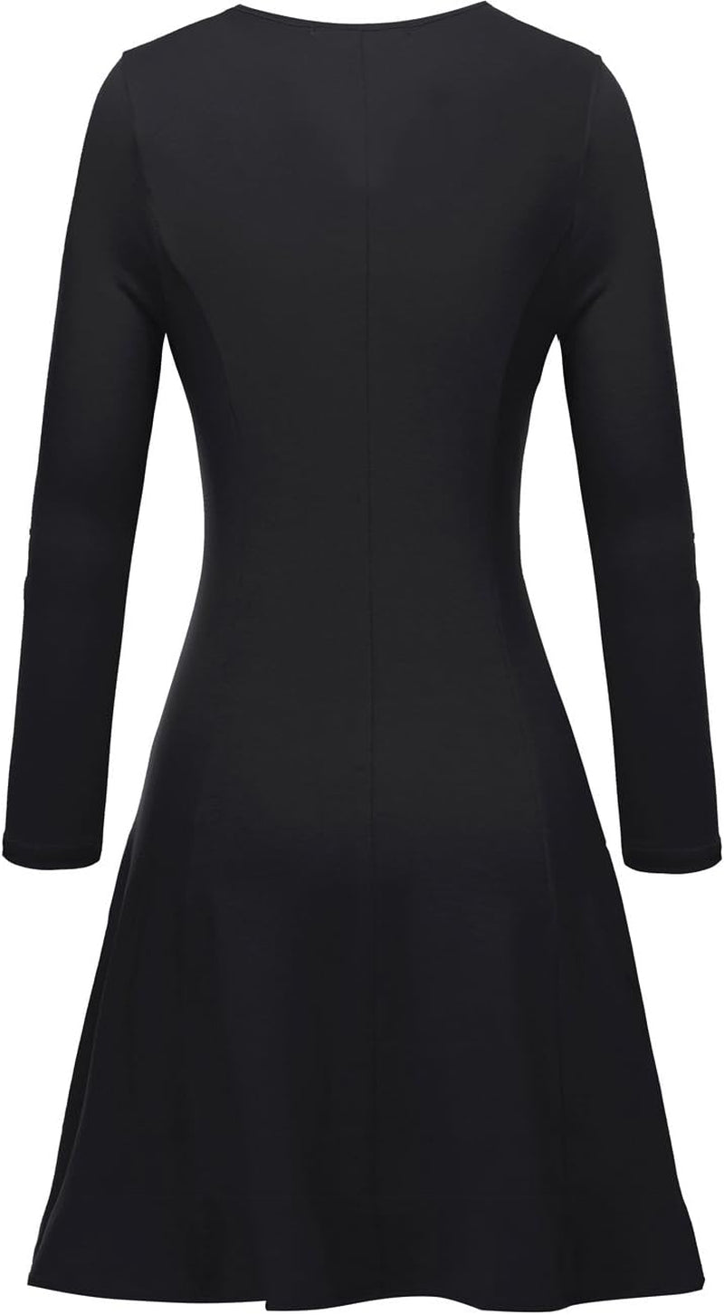 Aphratti Women's Long Sleeve Fall Dresses Casual Basic Crew Neck A-Line Fit and Flare Skater Dress