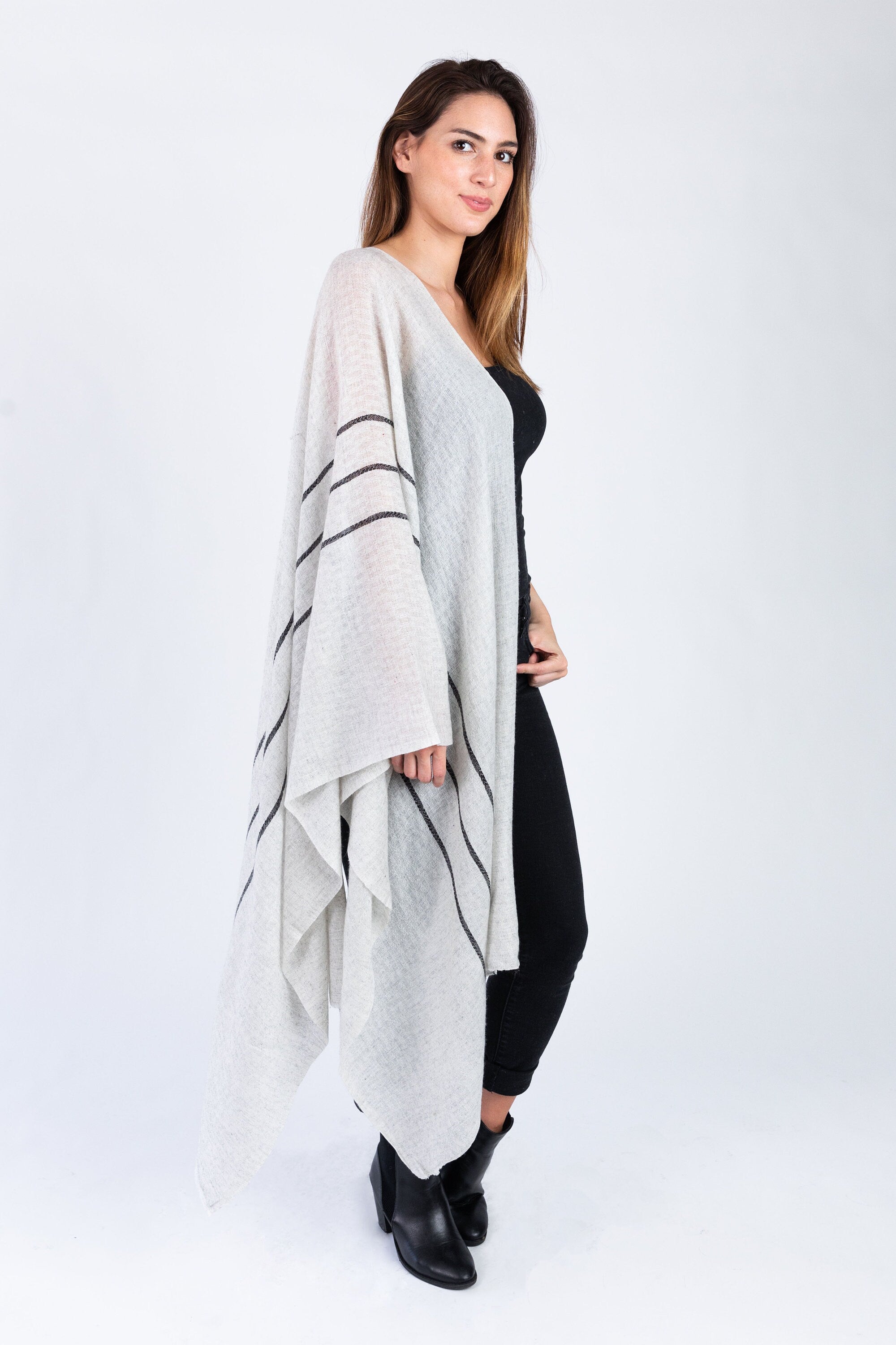 Light Grey & Black Stripes Pashmina Shawl